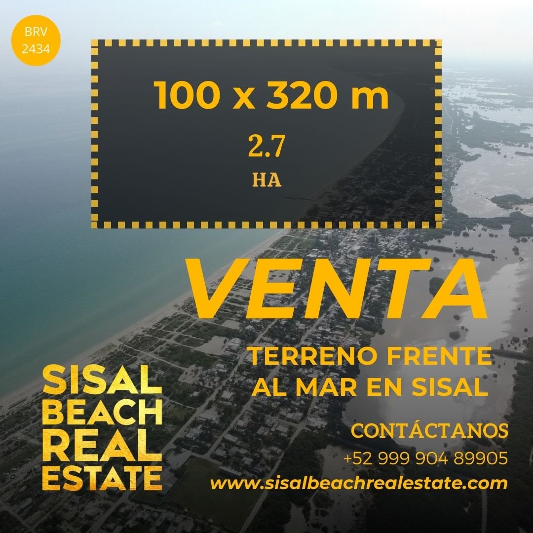 Terreno en venta en Sisal Yucatán segunda fila100 x 320m (2.7ha) $120,000,000.°° MXN