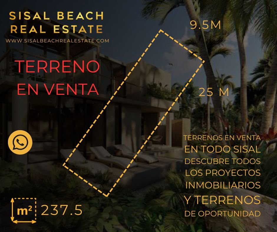 Terreno 9.5x25m (237m²) $3,00,000.°° en Sisal Yucatán sobre una calle que lleva al puerto de abrigo donde se guardan las lanchas