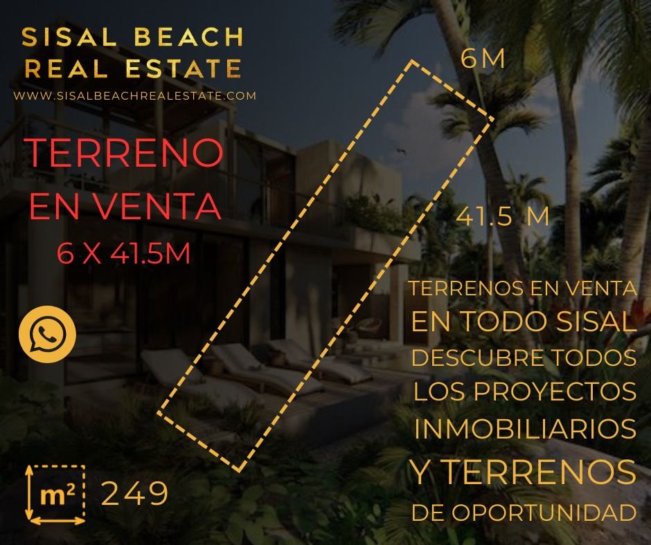 Terreno 249m² 6x41.5 m $3,000.000°°MXN en Sisal Yucatán en 3 fila de playa sobre la avenida principal